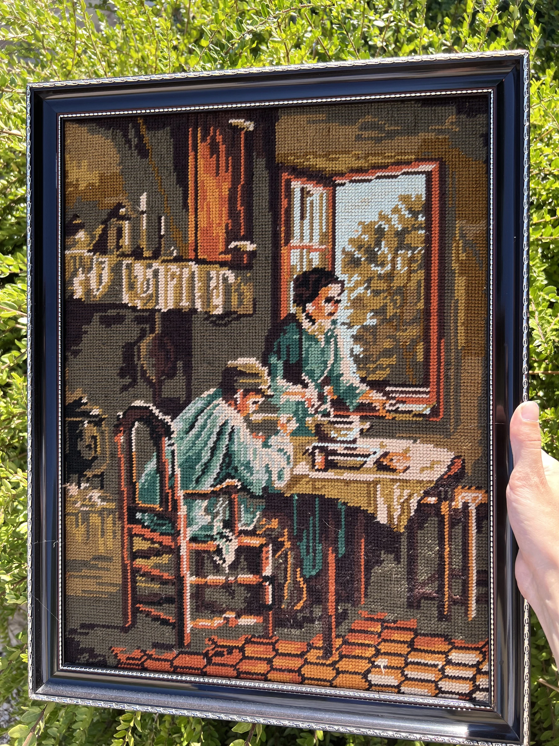🍜 Canevas ancien "Le Souper" encadré vintage déco murale 39,5 x 51 cm